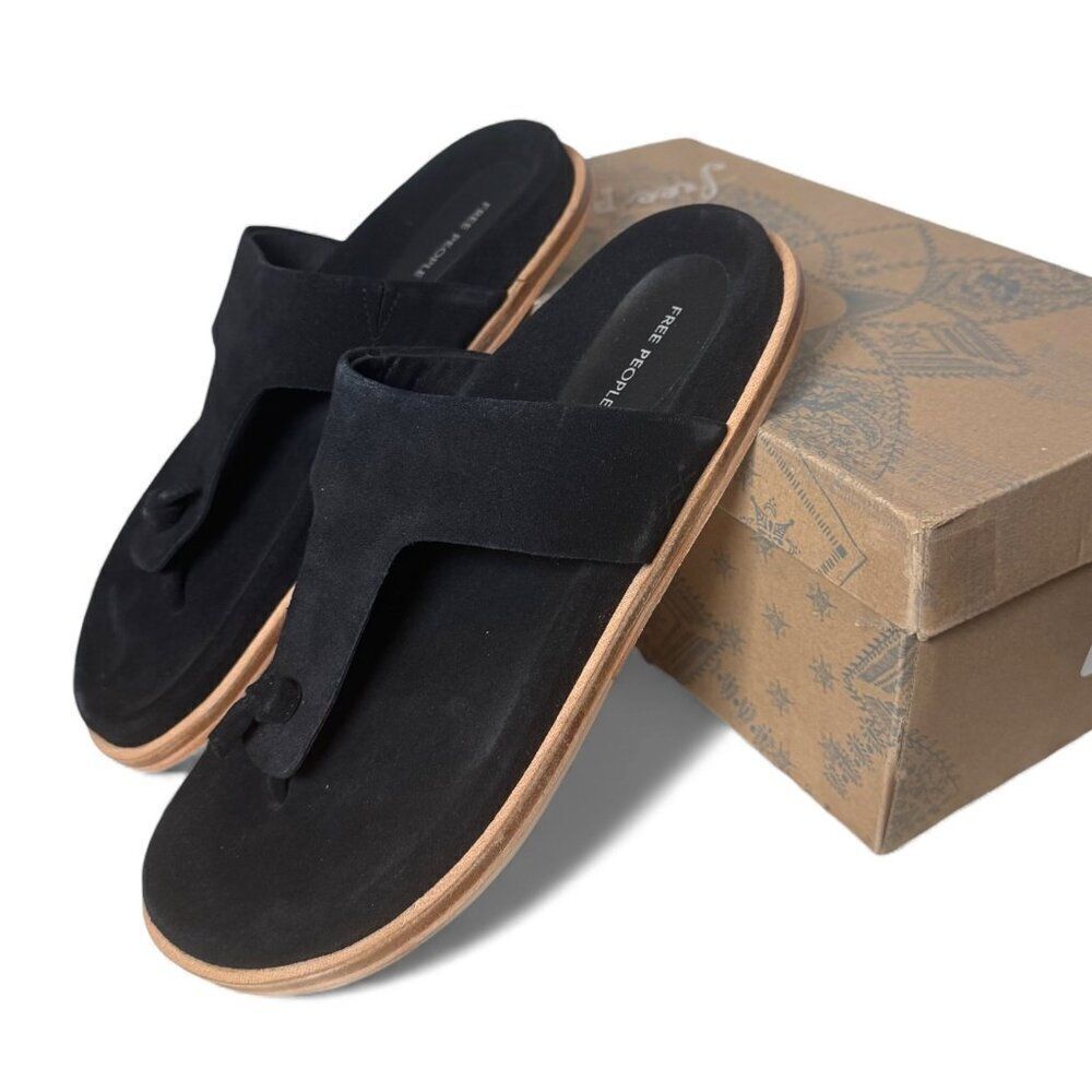 Free People FP Collection Mika Footbed Sandal Slide Blk Leather Suede Women 10